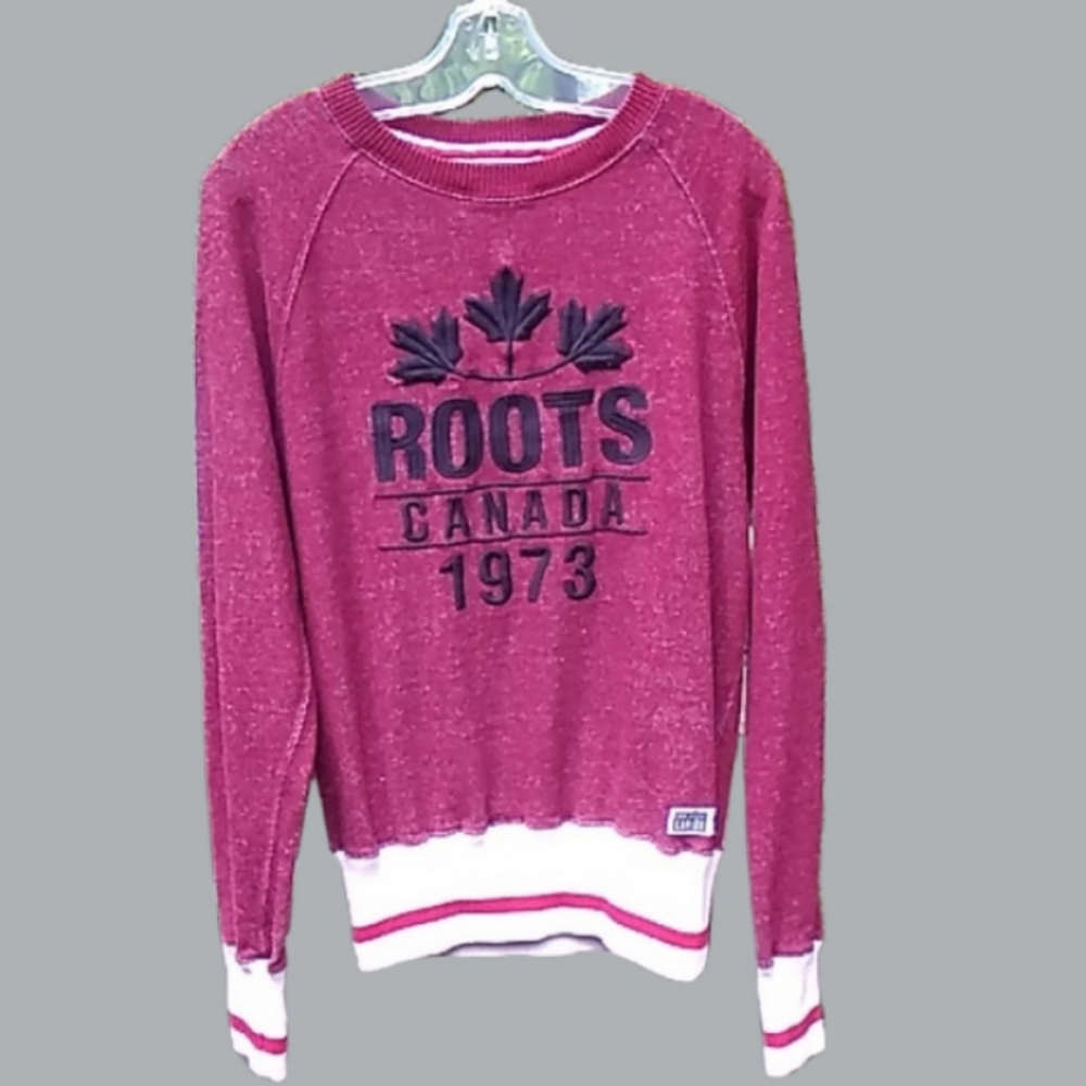 ROOTS Canada 1973 Maroon Cabin Sweatshirt Black Lettering with Boat Neck …